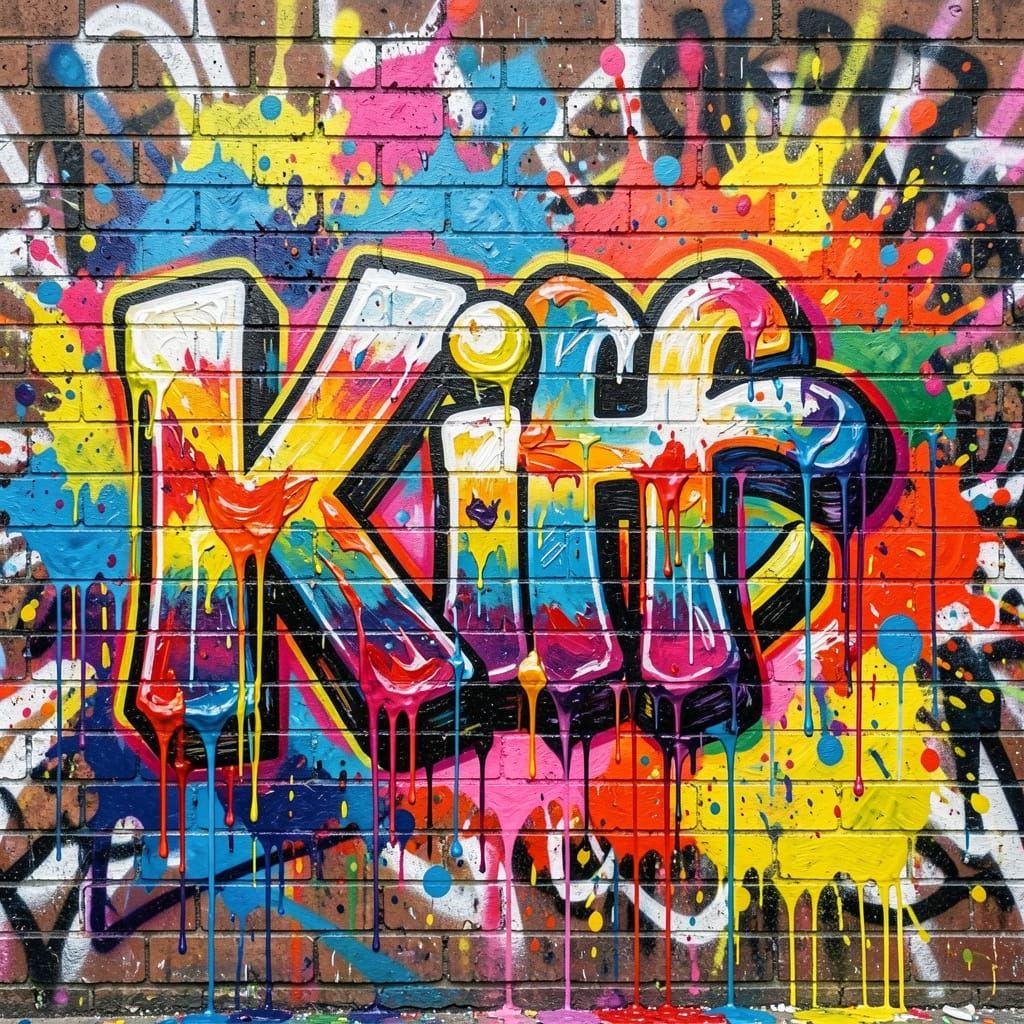 Kiff Graffiti Art on Brick Wall with Vibrant Splash Art