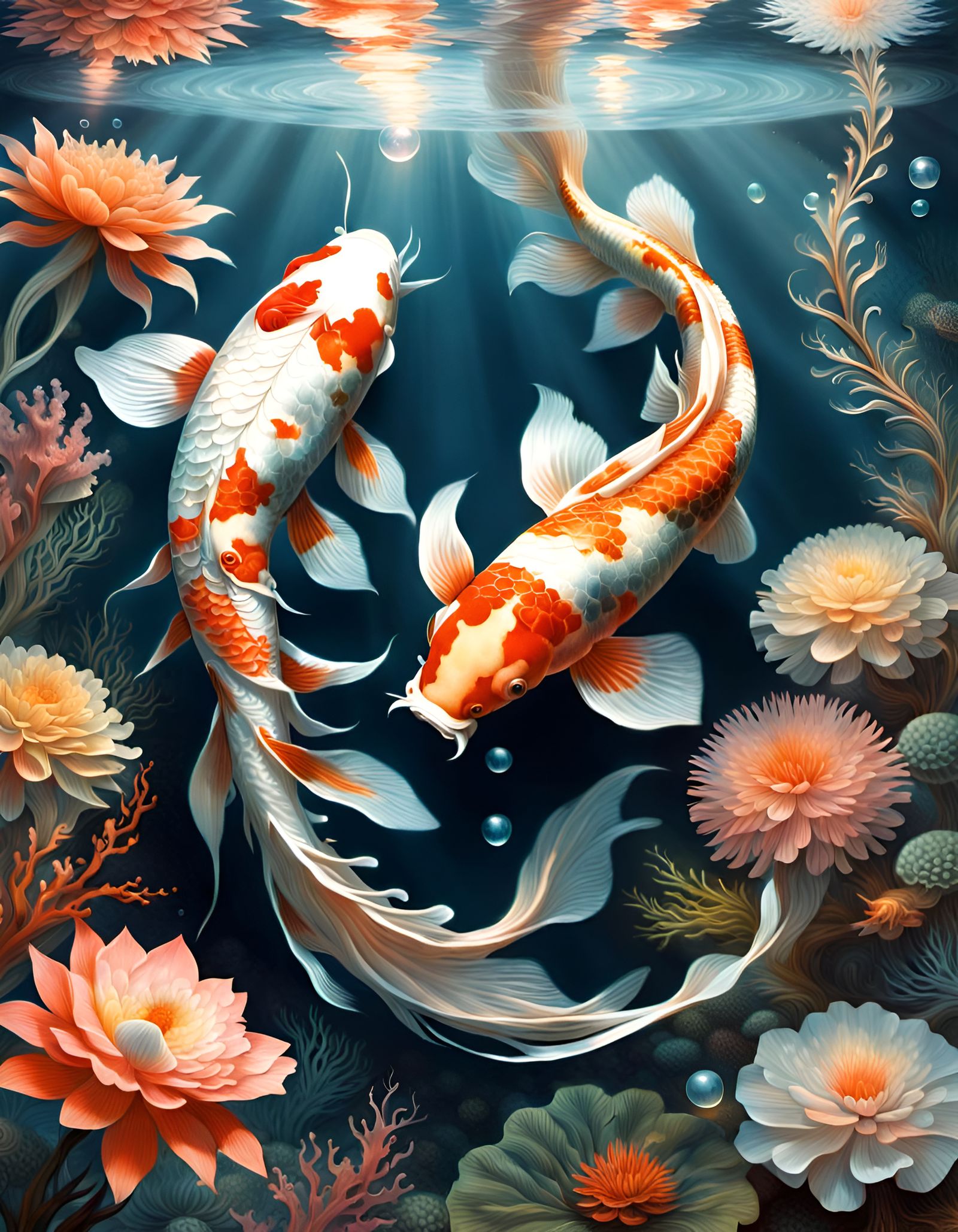 Koi Fish in Surreal Underwater Scene