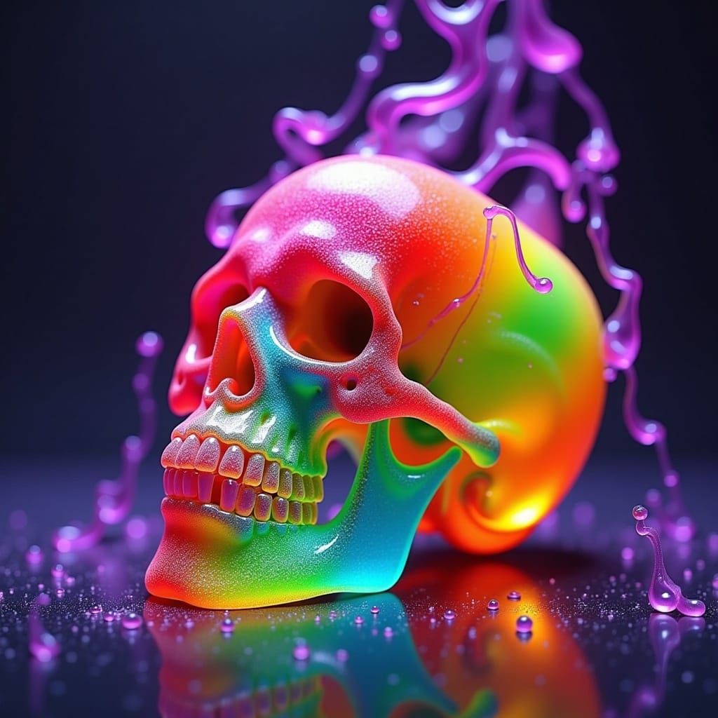 Vibrant Rainbow Skull in Gummy Jello Voxel Blocks