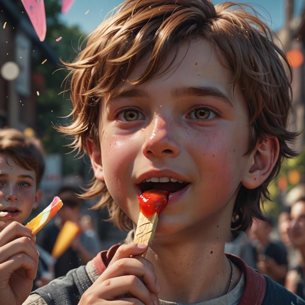 Boy Licking Popsicle: Detailed Matte Painting