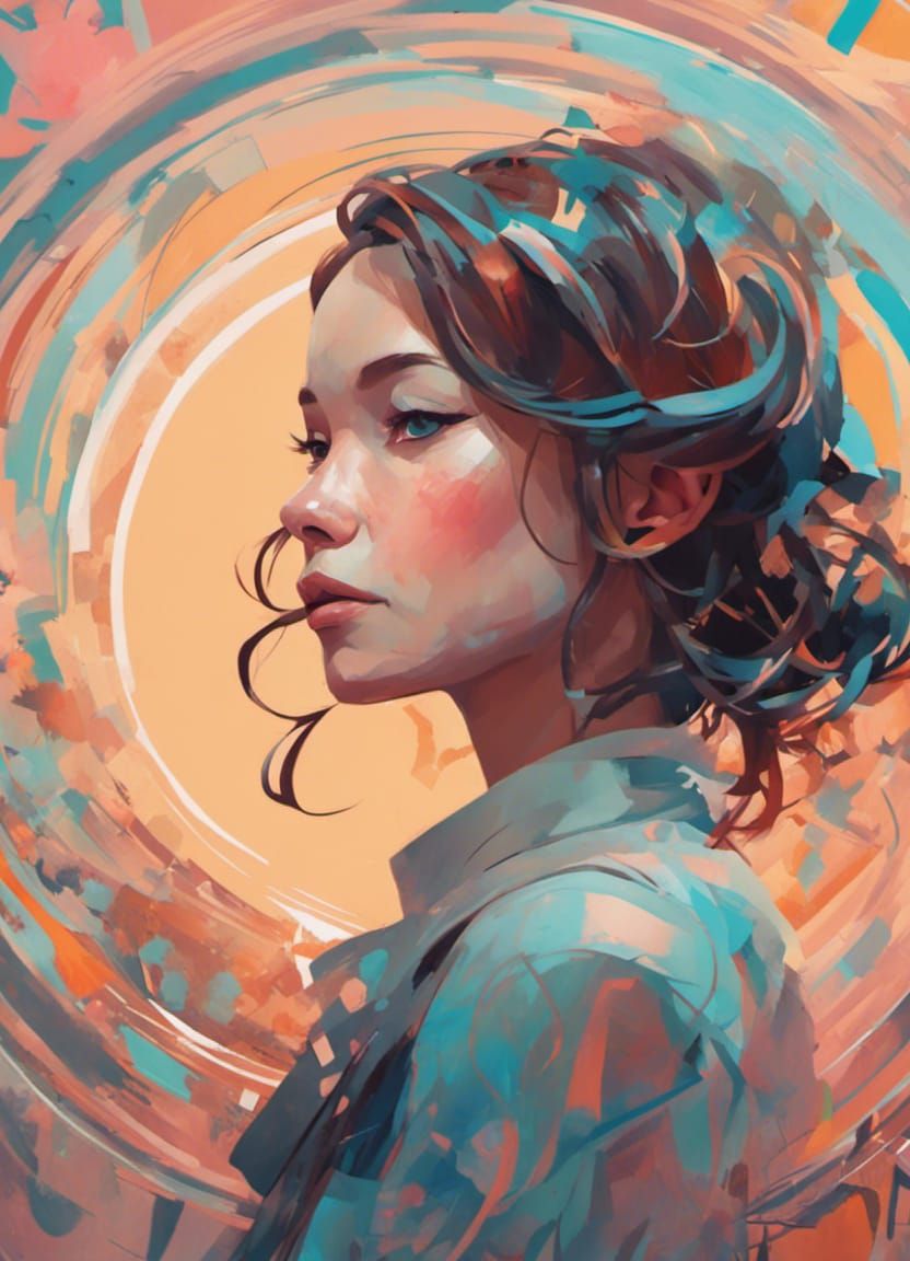 Girl in Medieval Dress with Colorful Art Nouveau Elements