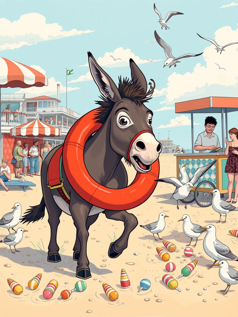 Humorous Seaside Resort Illustration in Cartoon Style