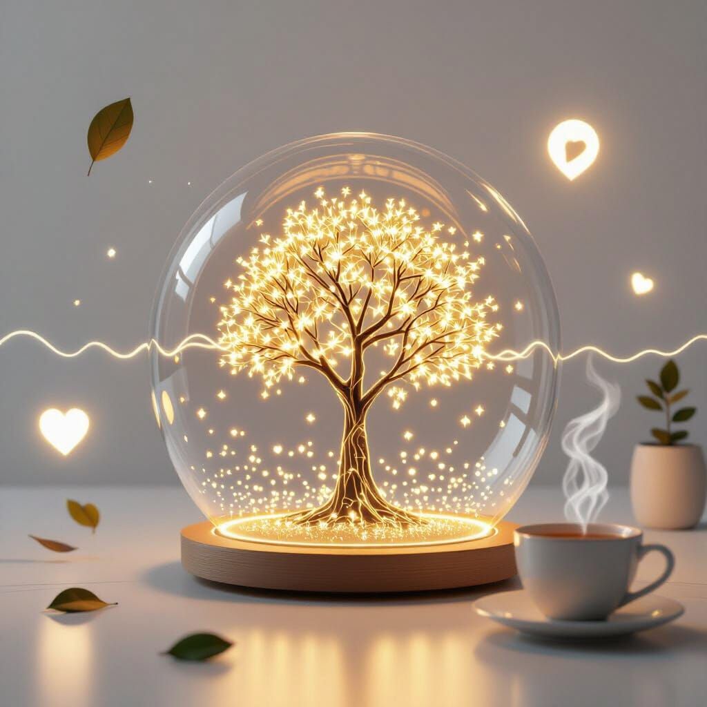 Glowing Tree in Dome: Minimalist 3D Render