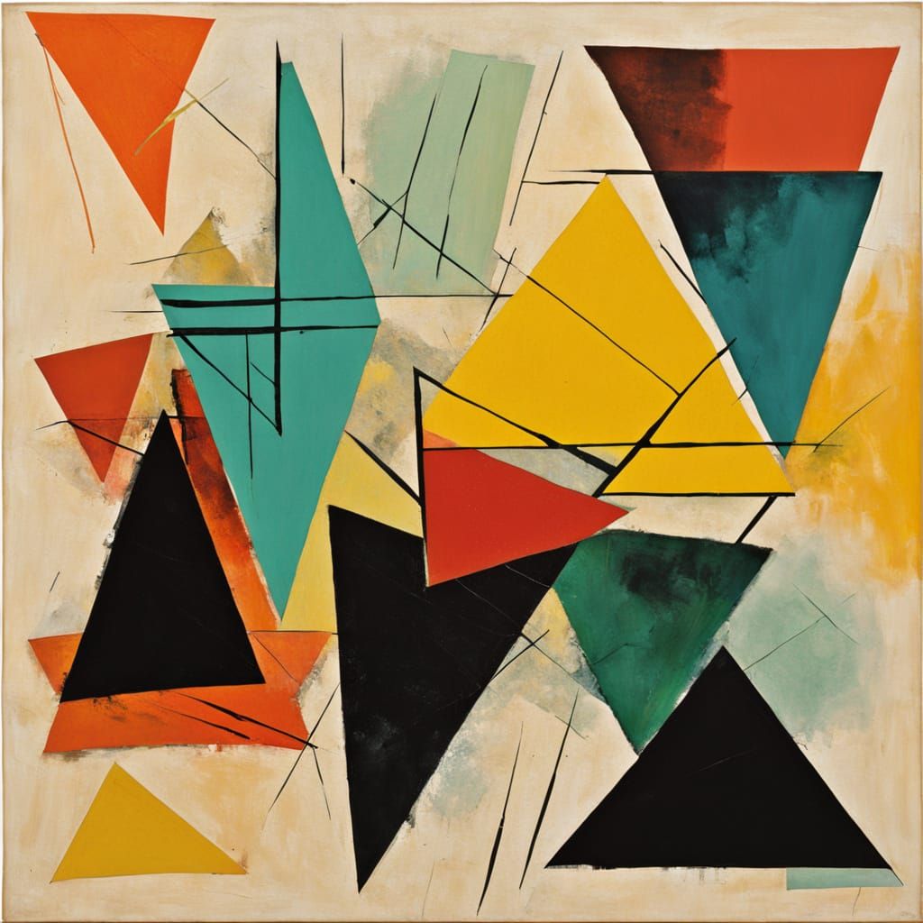 Vibrant Abstract Composition in Bold Lines and Triangles