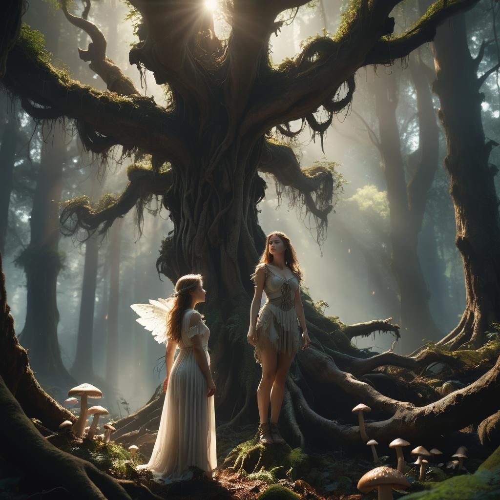 Angelic Woman in Ancient Forest: Digital Matte Painting