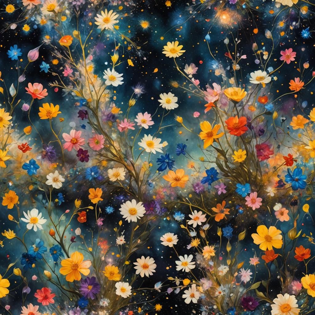 Floral Galaxy in Cosmic Impressionism Style