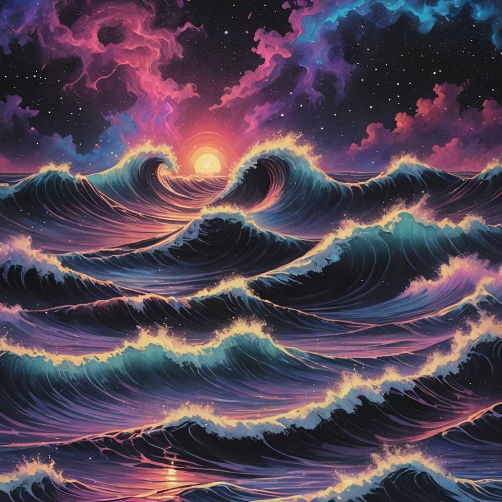 Synthwave Waves Under Neon Galaxy Sky