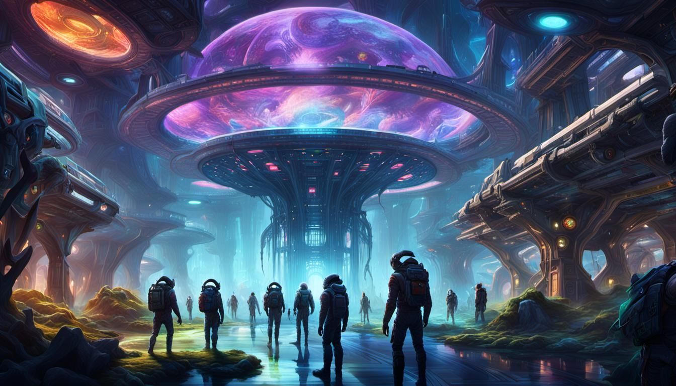 Diverse Aliens Co-Habitating on Space Station as Digital Art