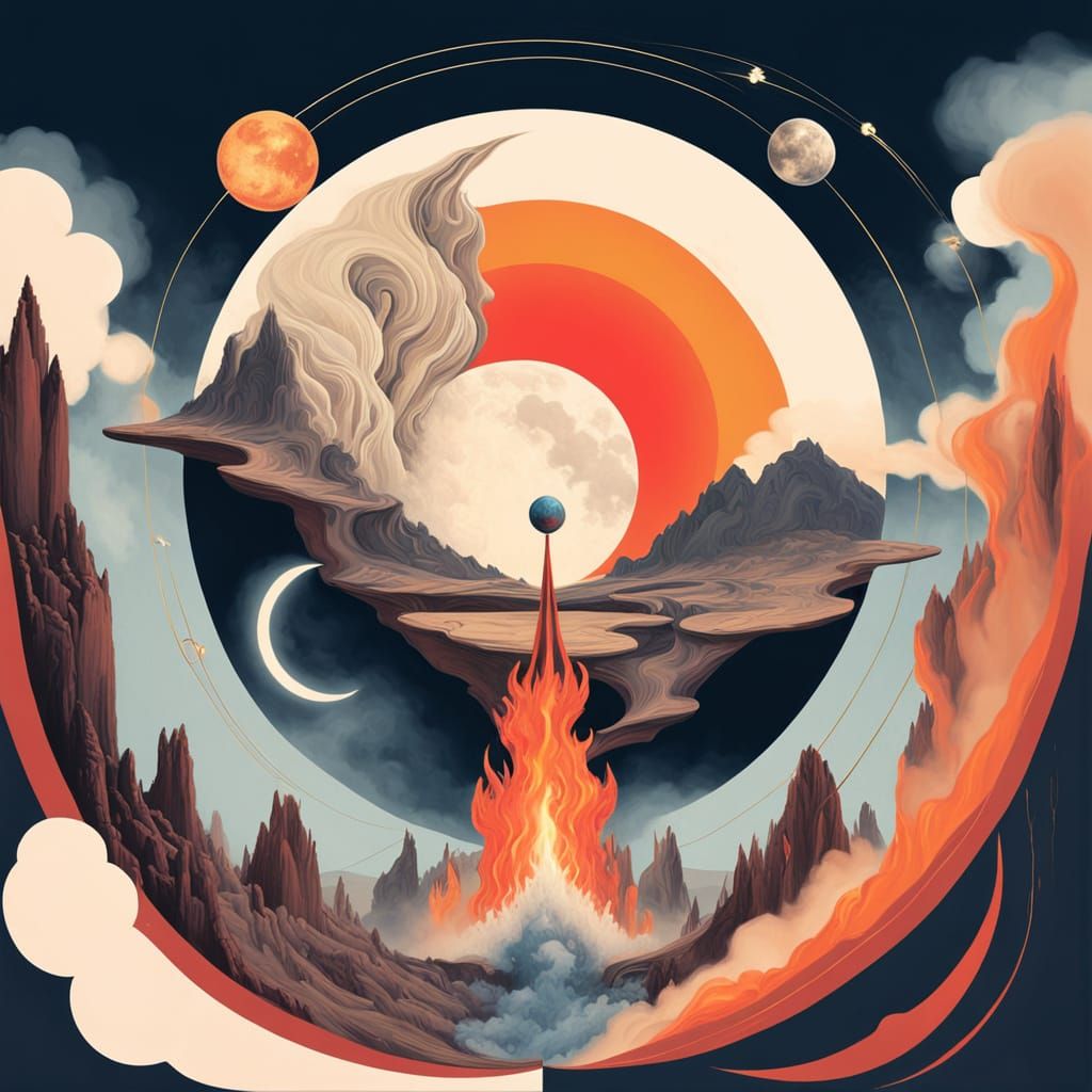 Abstract composition. Fire static incense moon canyon zipper...