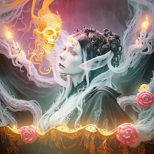 Sinister Ghostly Woman in Black and Gold