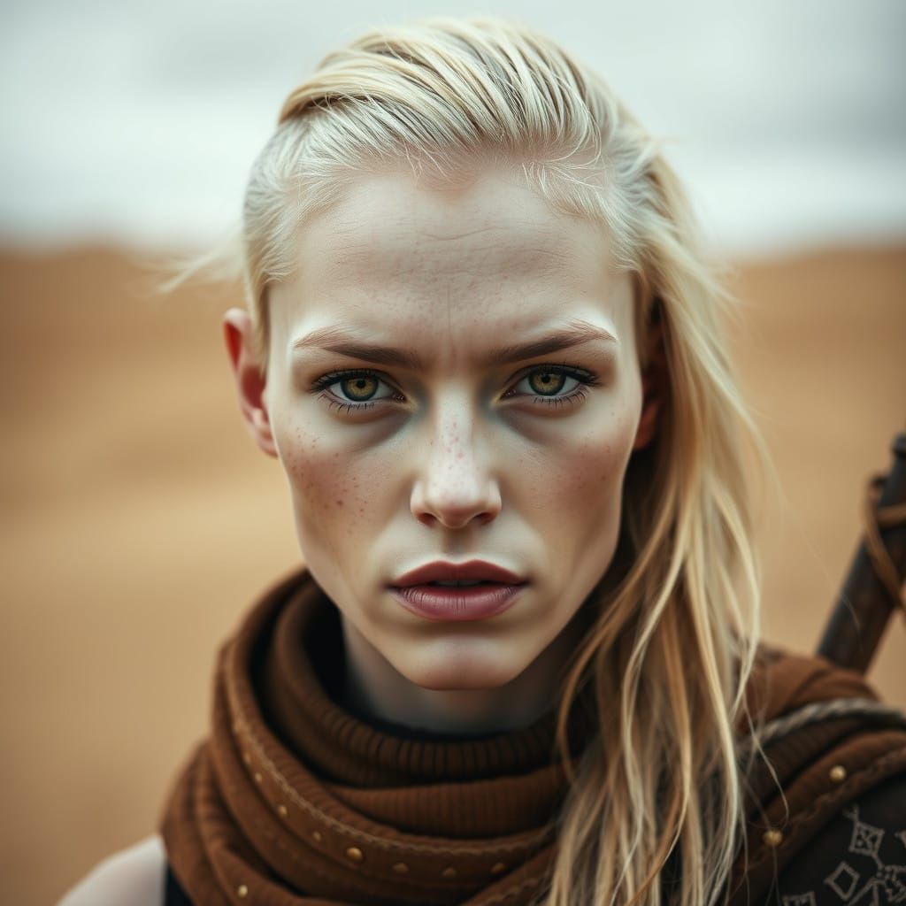 Fierce Desert Warrior Woman with Dull-Gold Eyes