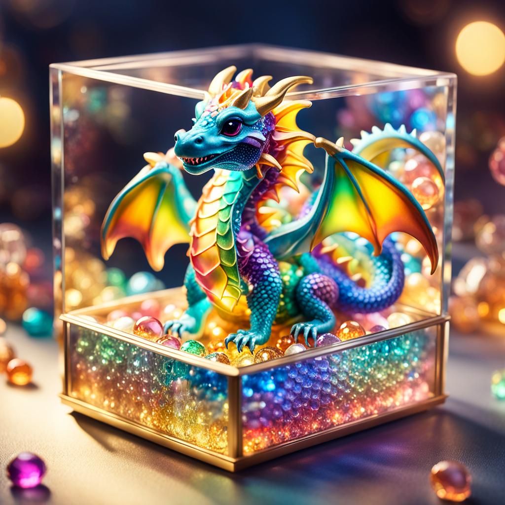 Miniature Dragon in Jewel Box: Candy Art Illustration