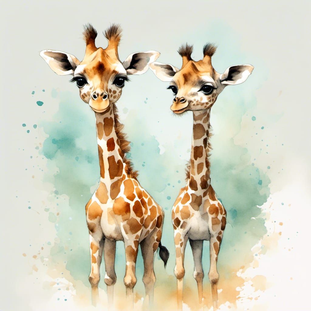 Watercolor Minimalist Illustration of a Cute Baby Giraffe