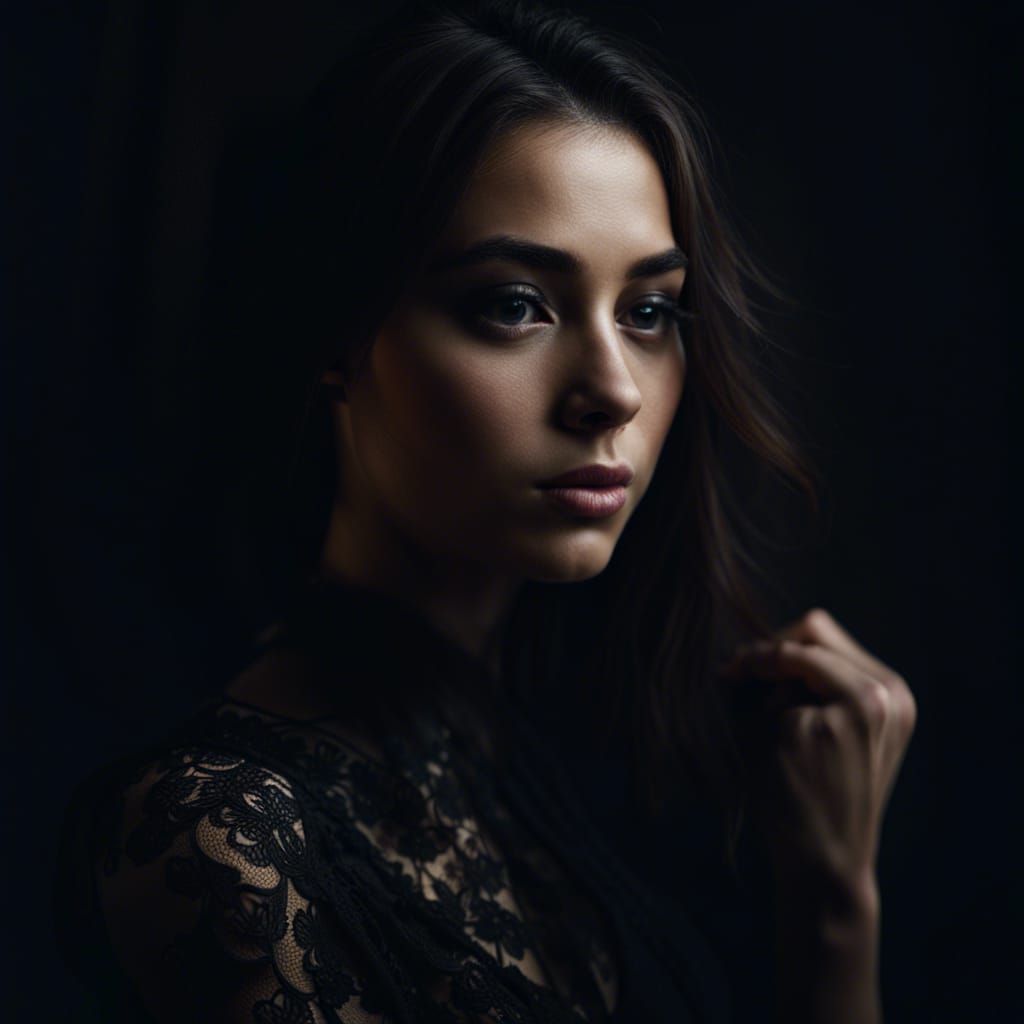 Girl in Black Lace: Hyperrealistic Portrait