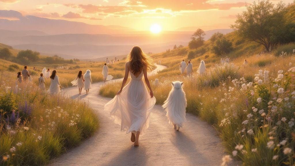 Ethereal Travelers Toward a Golden Horizon