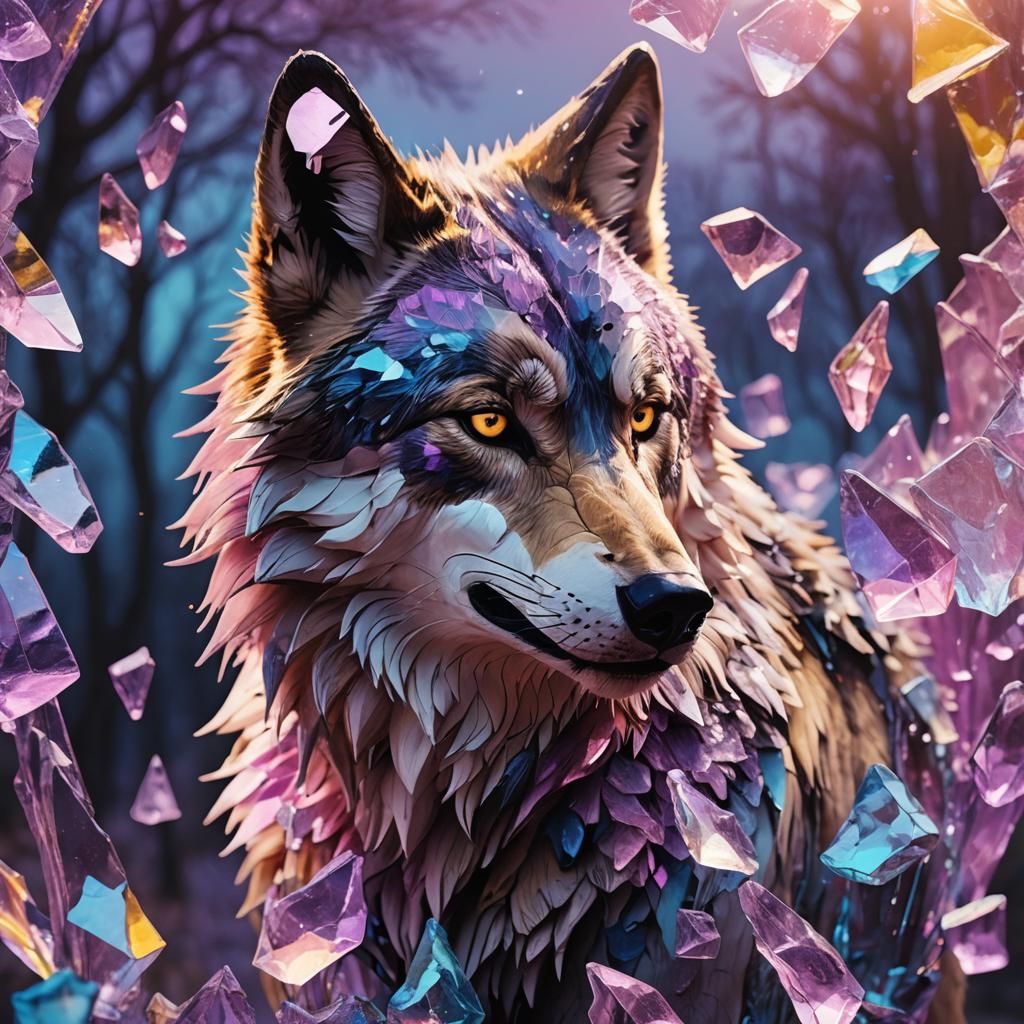 Glass Wolf Head in Surreal Dreamscape