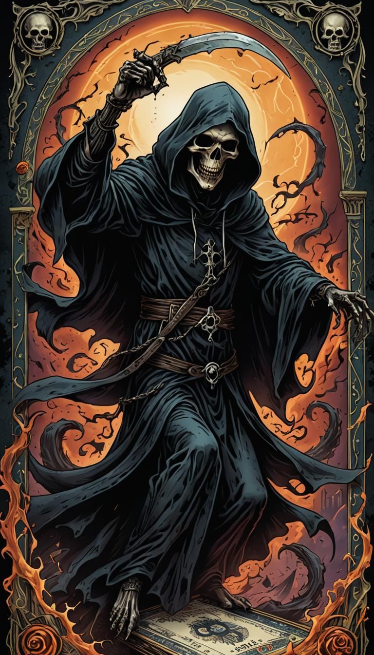 Grim Reaper Leaps from Death Tarot Card