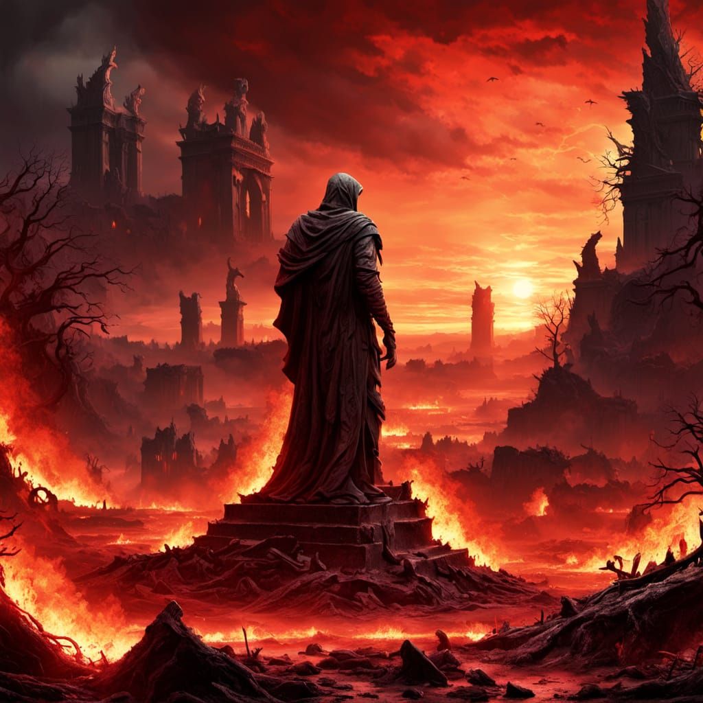 Apocalyptic Battlefield Under a Blood Red Sky