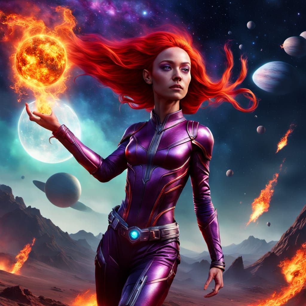 Starfire Escapes Aliens on Alien Planet in Cosmic Skies