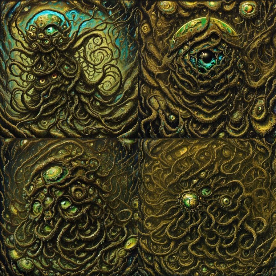 Elegant Floral Fractal Image in Gold, Green, and Blue