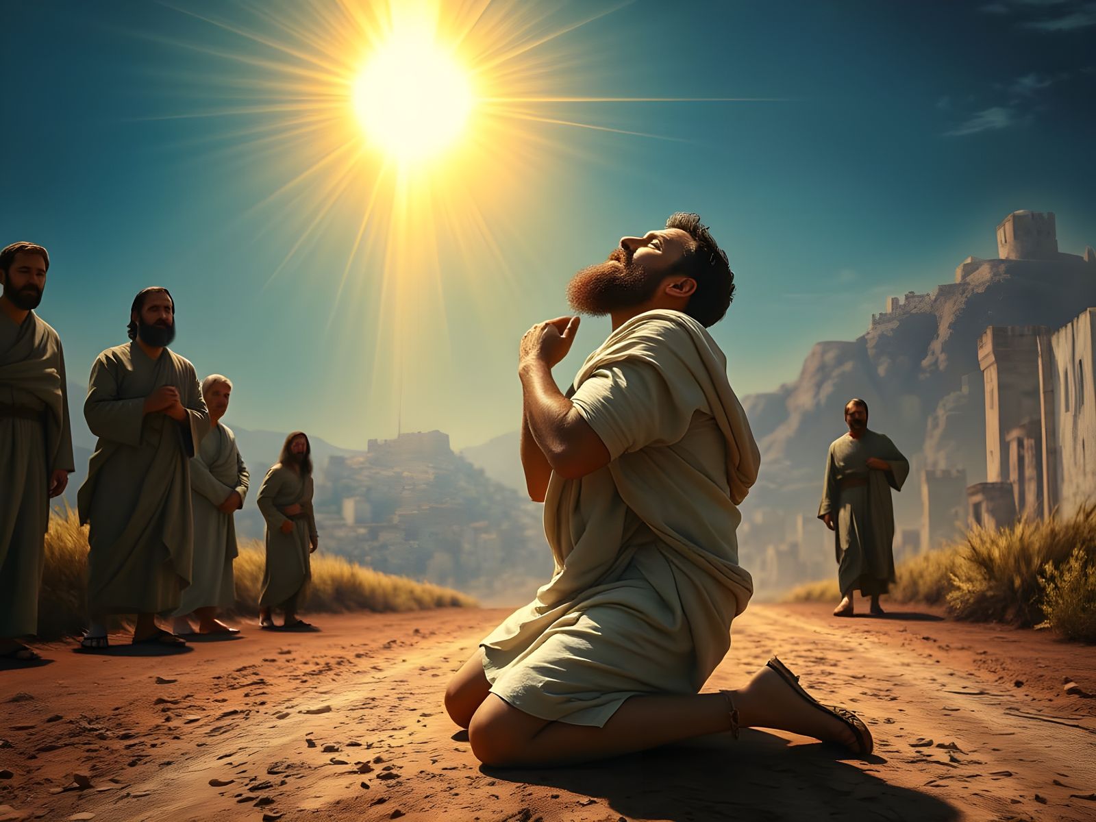 Man Confronts Blinding Light from Heaven