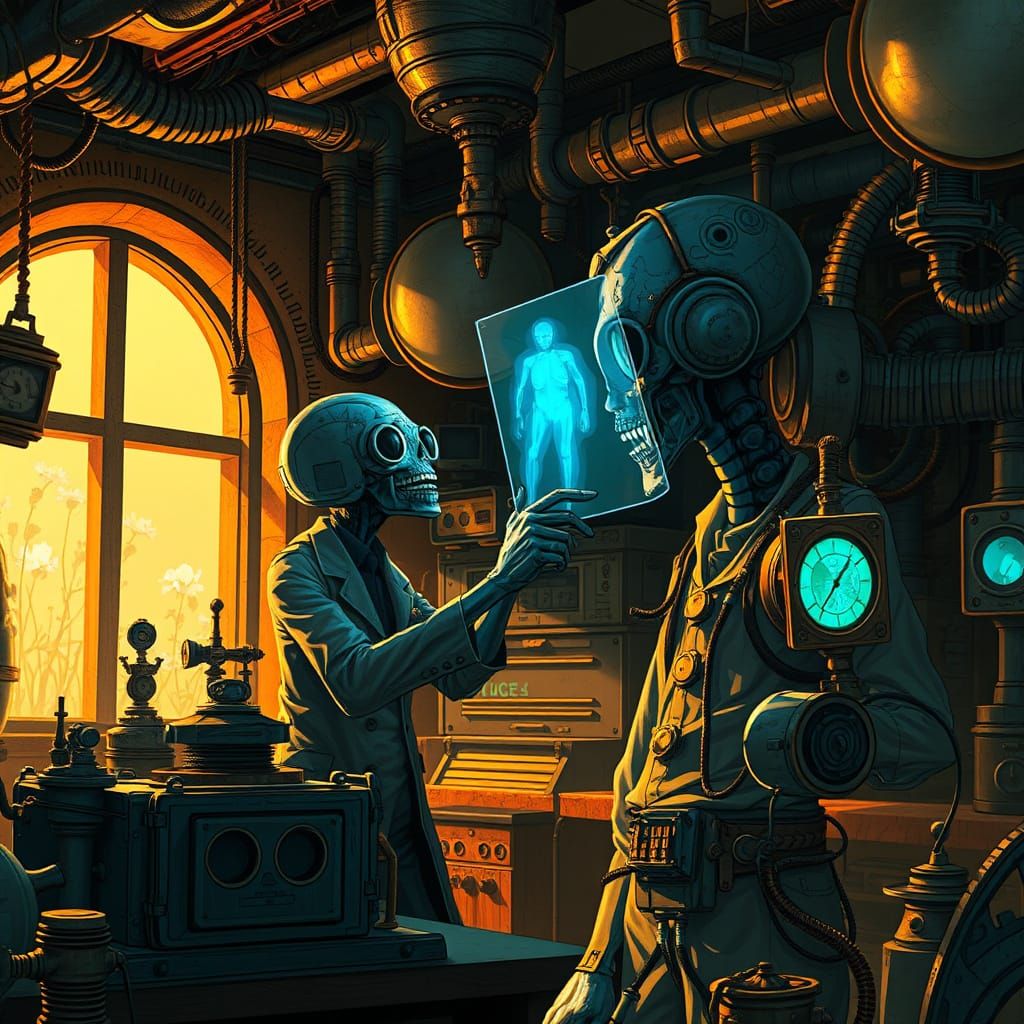 Steampunk Alien Inventor with X-Ray Machine