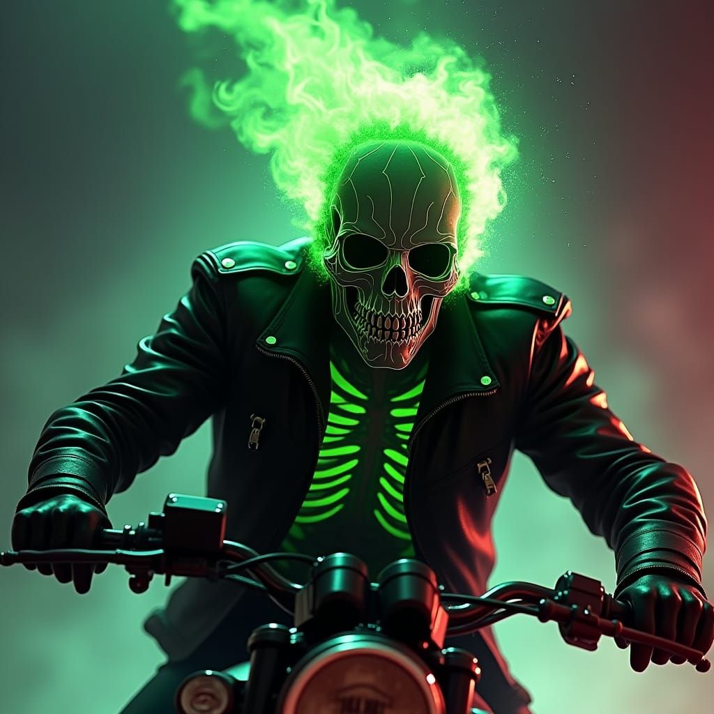 Skeletal Biker Vigilante Rides Motorcycle of Fire