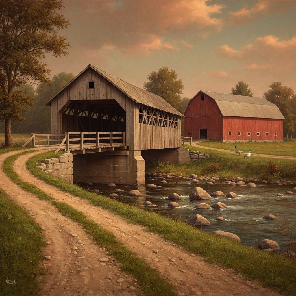 Rustic Covered Bridge in Rural American Landscape