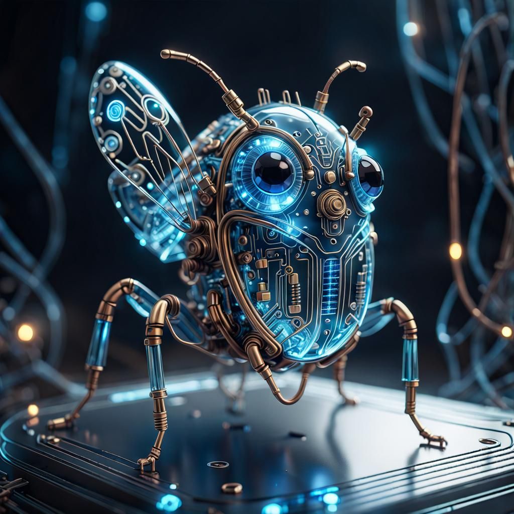 Chibi Circuit Board Bug with Blue Glow