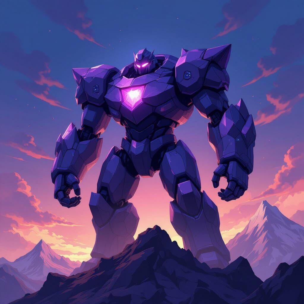 Amethyst Obsidian Golem on Mountain Peak