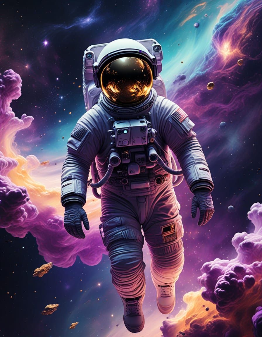 Astronaut in Vibrant Cosmic Swirl