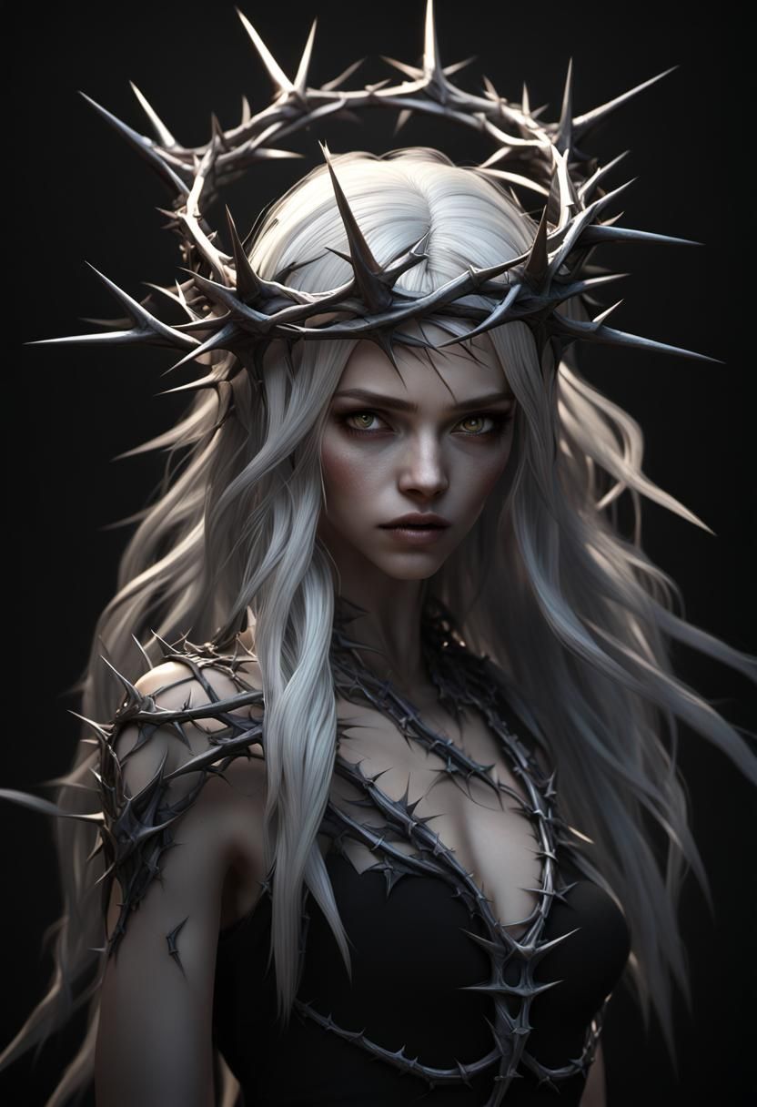 Pale Girl with Thorns: Realistic 3D Anime Rendering