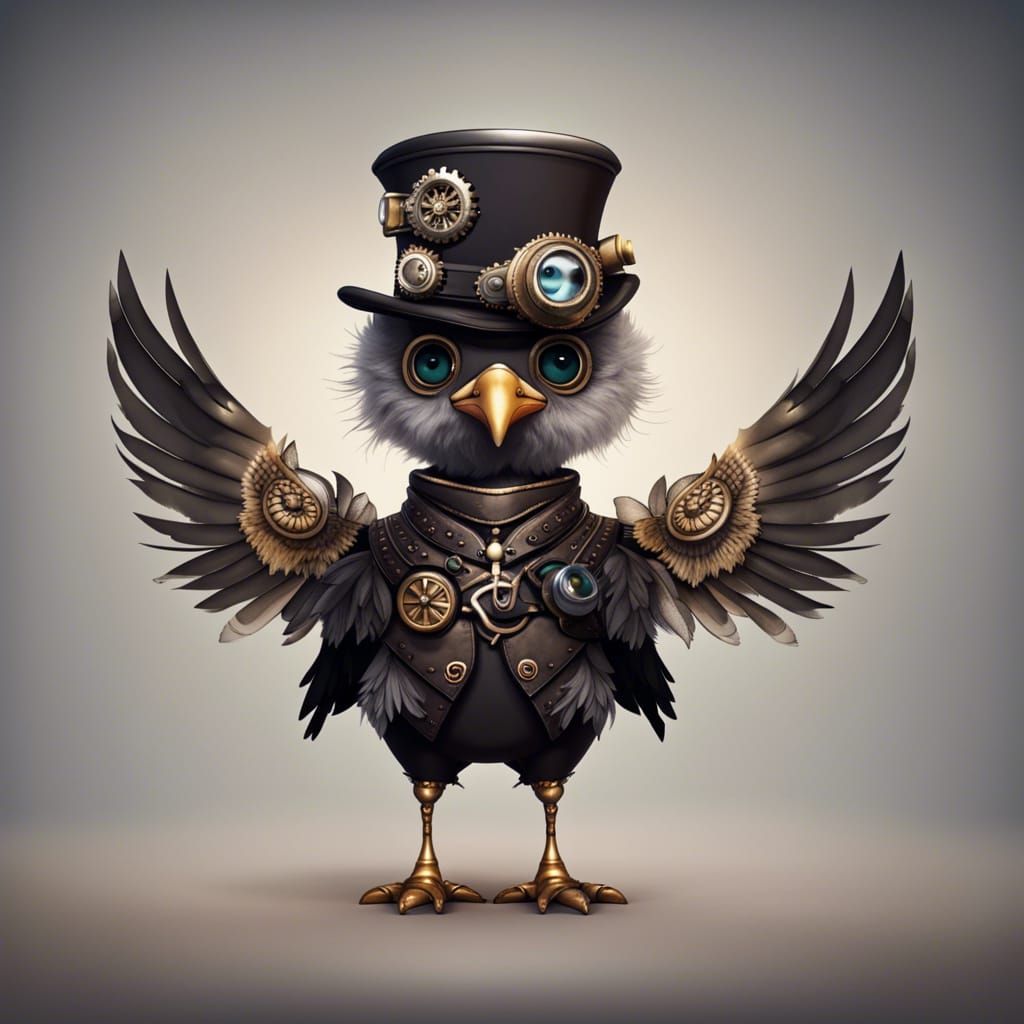 Steampunk Chibi Seagull in Dark Fantasy Style