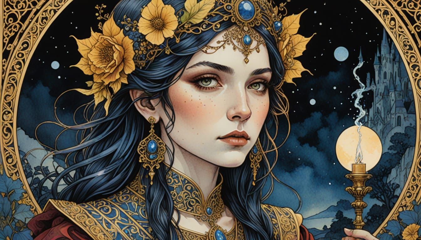 Fantasy Priestess Portrait in Enchanting Candlelight
