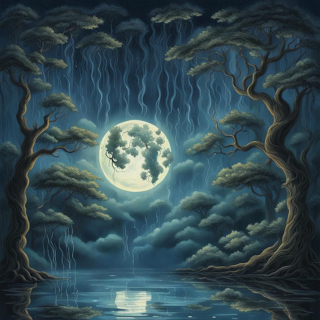 Man Reading at Night in the Rain: Photorealistic