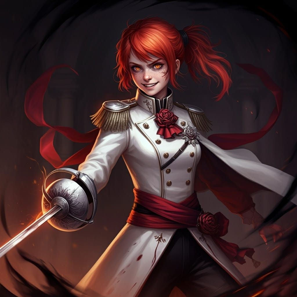 Fiery French Duelist in Dark Fantasy Setting