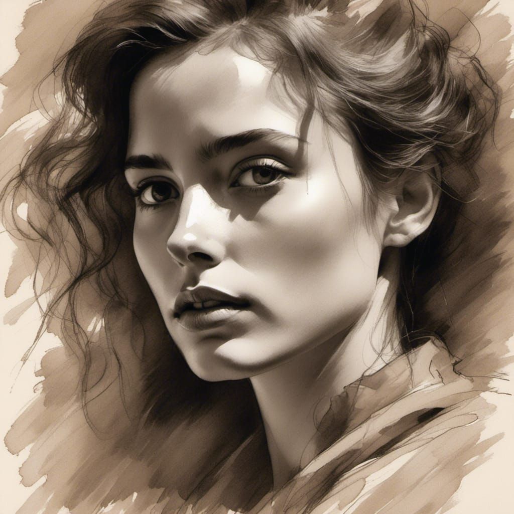 Expressive Charcoal Portrait of a Woman with Soft Lighting