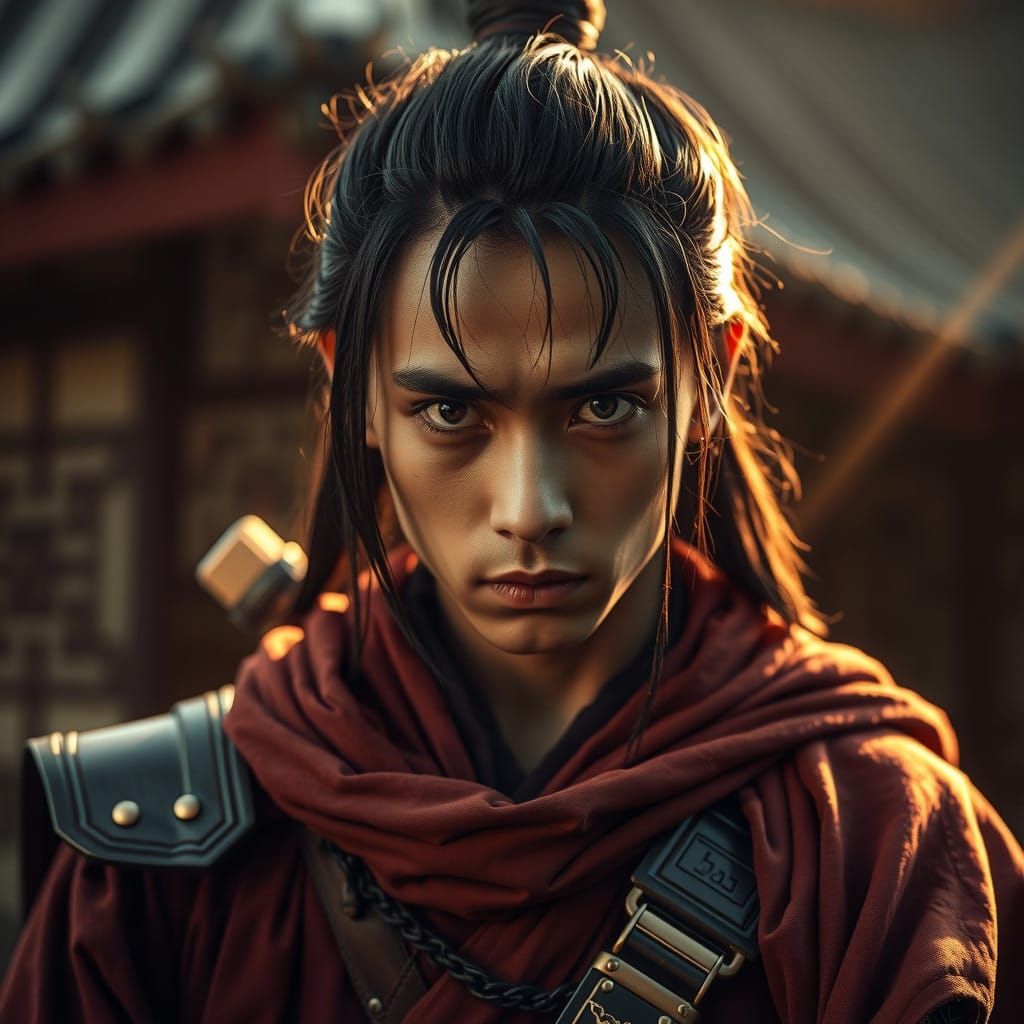 Ethereal Young Kensai Warrior in Golden-Hour Light