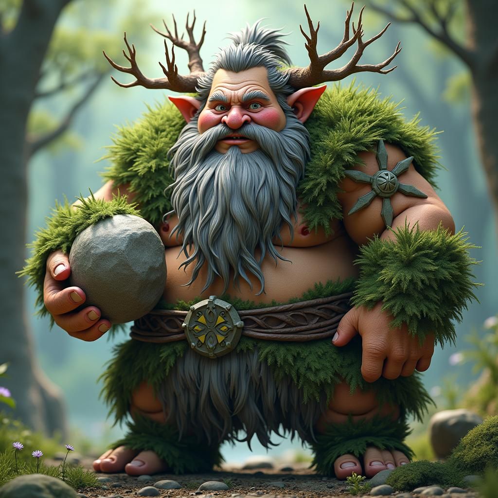 Dwarf Druid with Moss Beard in 3D Anime Art