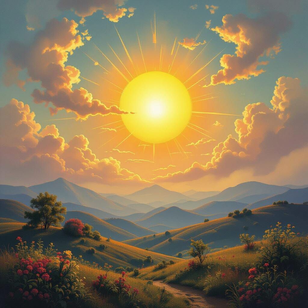 Surreal Sun in Dreamlike Sky: A Digital Painting