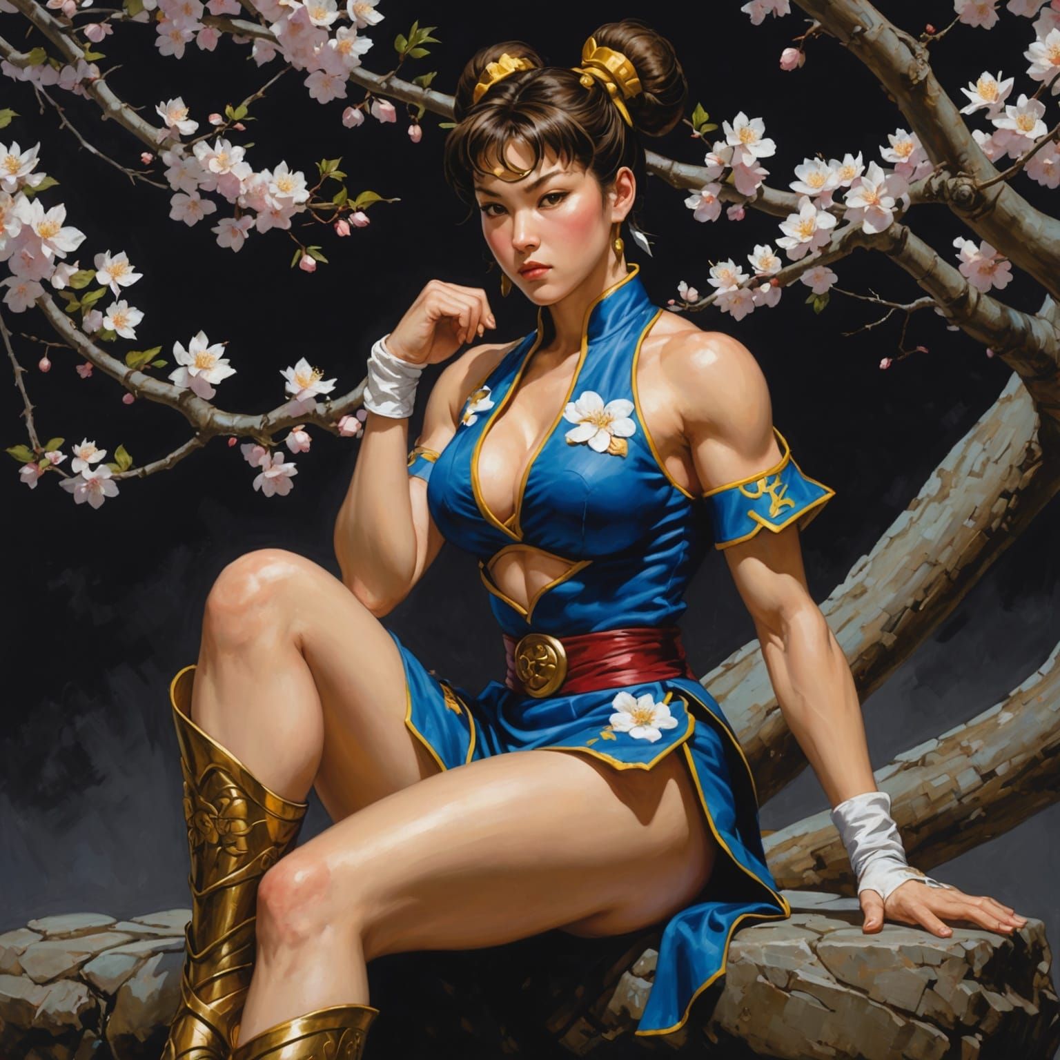 Chun Li Surrounded by Cherry Blossoms