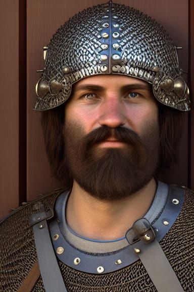 Medieval Soldier Portrait with Ornate Doors