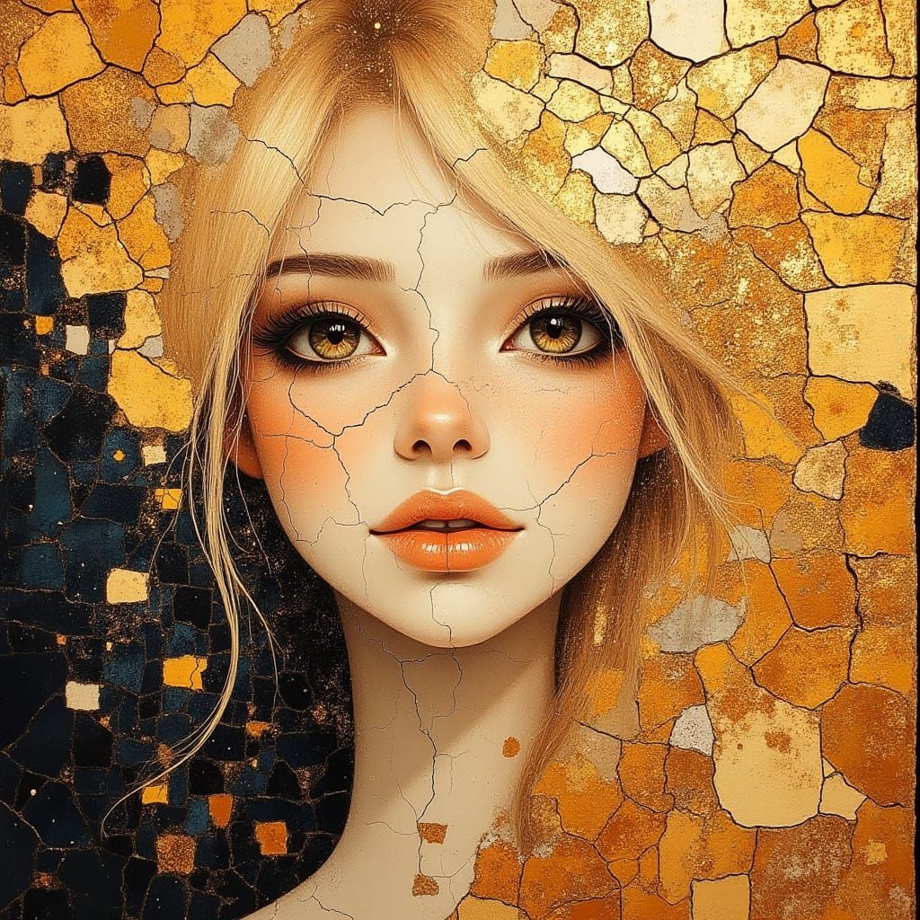 Blonde Woman's Face as Vibrant Mosaic Art