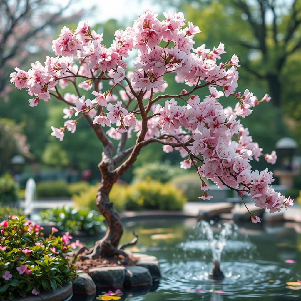 Cherry Blossom Tree in Surreal Impressionist Style