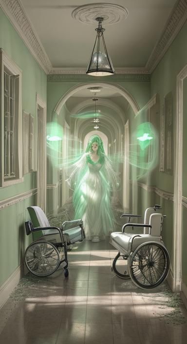 Haunted hallway, Ghostly Asylum Hospital Ward Hallway