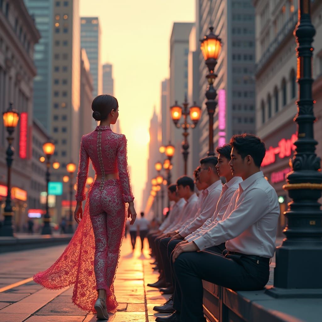 High-Fashion Shirt Strolls Down City Street