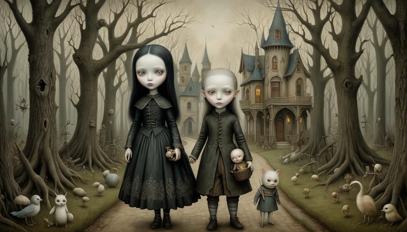 Surreal Gothic Girl Illustration in Dark Fantasy Style