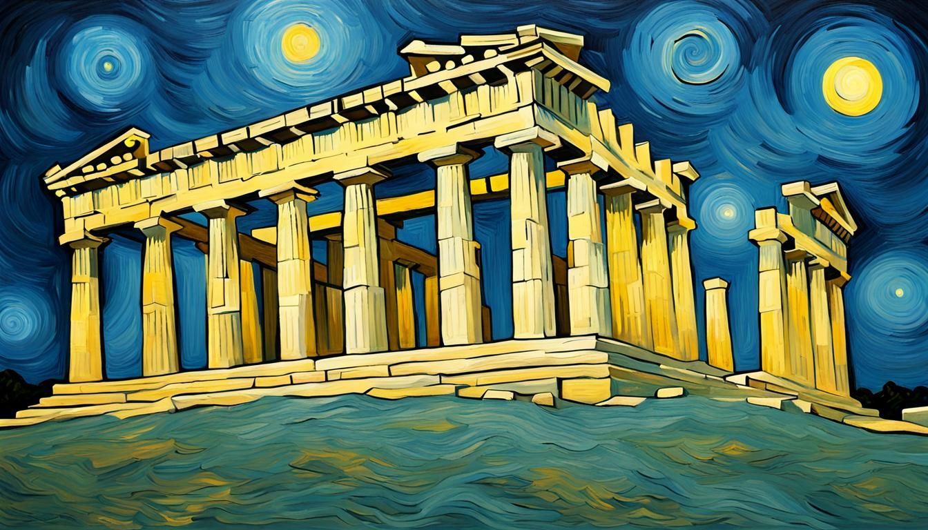 Moonlit Parthenon in Van Gogh Style