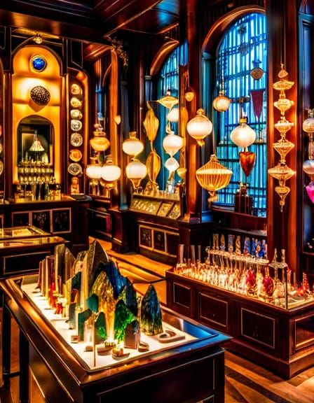 Vibrant Crystal Shop Display with Sunlight