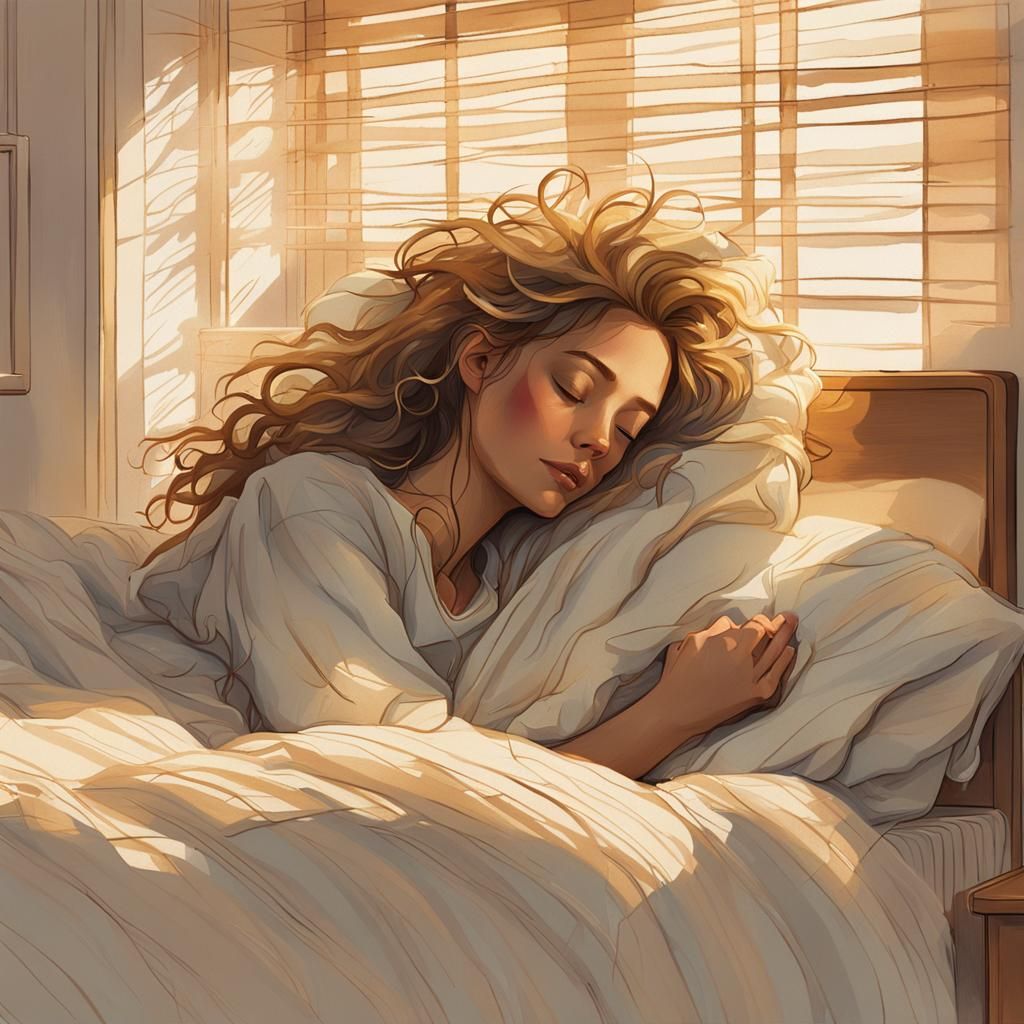 Woman Sleeping in Cozy Bedroom Concept Art